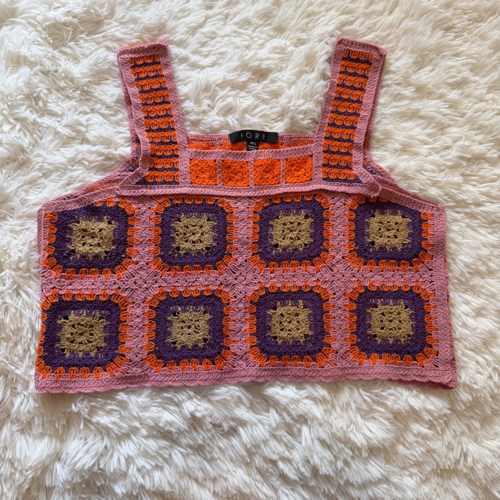 Fore Pink and Orange Crochet Crop Top